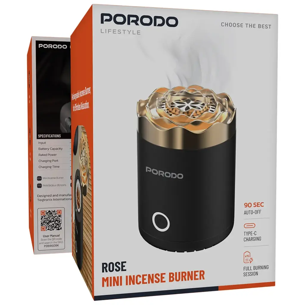 PORODO Lifestyle ROSE Mini Incense Burner - Black